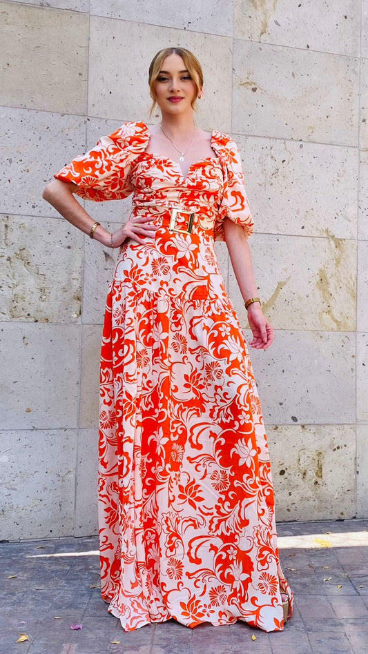 VESTIDO ESTAMPADO NARANJA