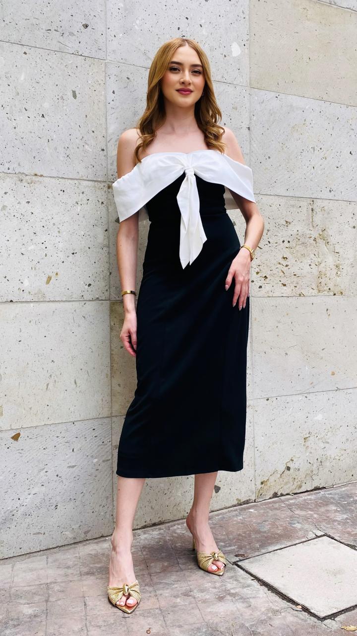 VESTIDO BITONO MOÑO